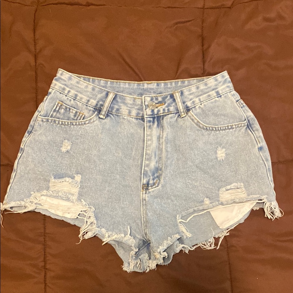 SHEIN Light Blue Distressed Jean Shorts